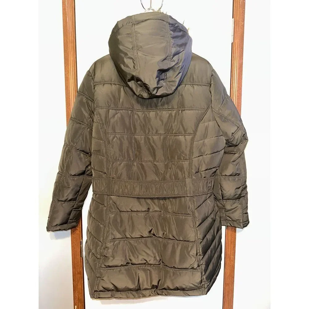 Rocawear Women's Plus Double-Zip Belted Hooded Puffer‎ Jacket Size 1X